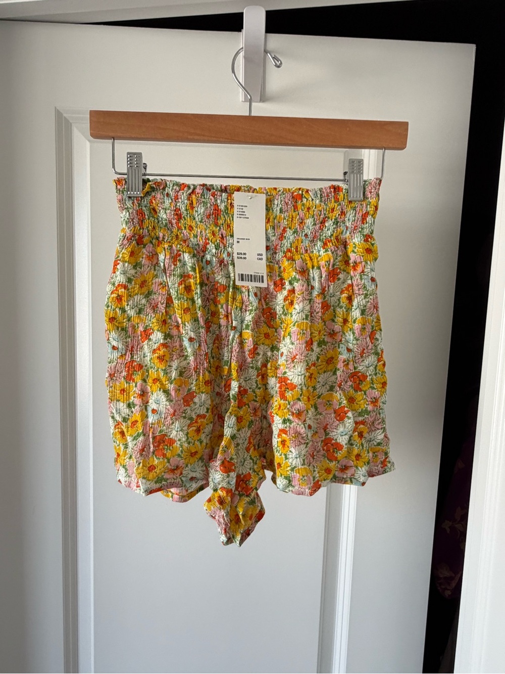 Urban Outfitters Floral Smocked High Waist Shorts - Yellow, Pink, Cream